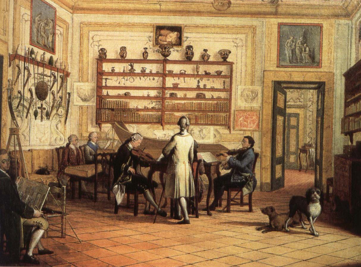 The mid-18th century a group of musicians take part in the main Chamber of Commerce fortrose apartment in Naples, Italy